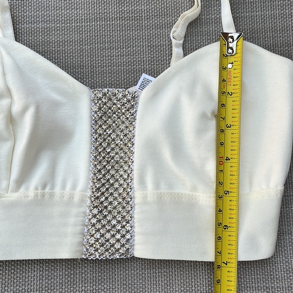 Bebe White Bustier Cropped Top with Jewelled Front Band - Picture 4 of 6